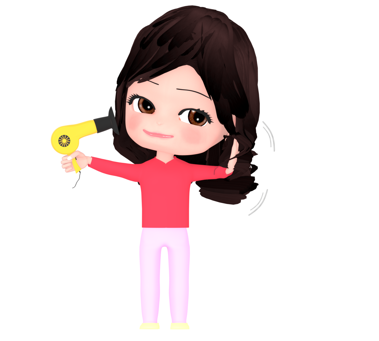 ドライヤーで髪を乾かす女性のイラスト