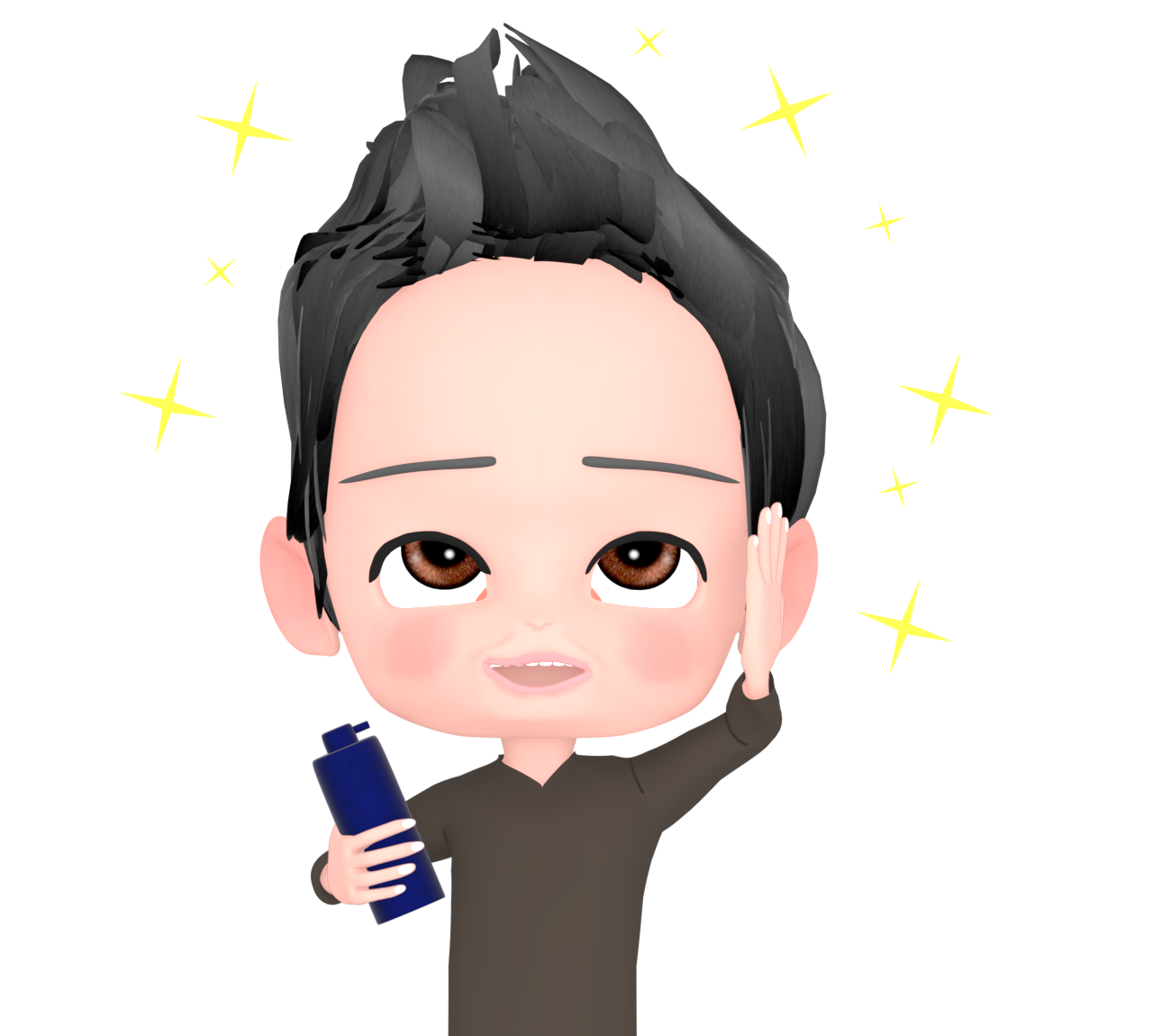 育毛剤でふさふさ髪の男性のイラスト