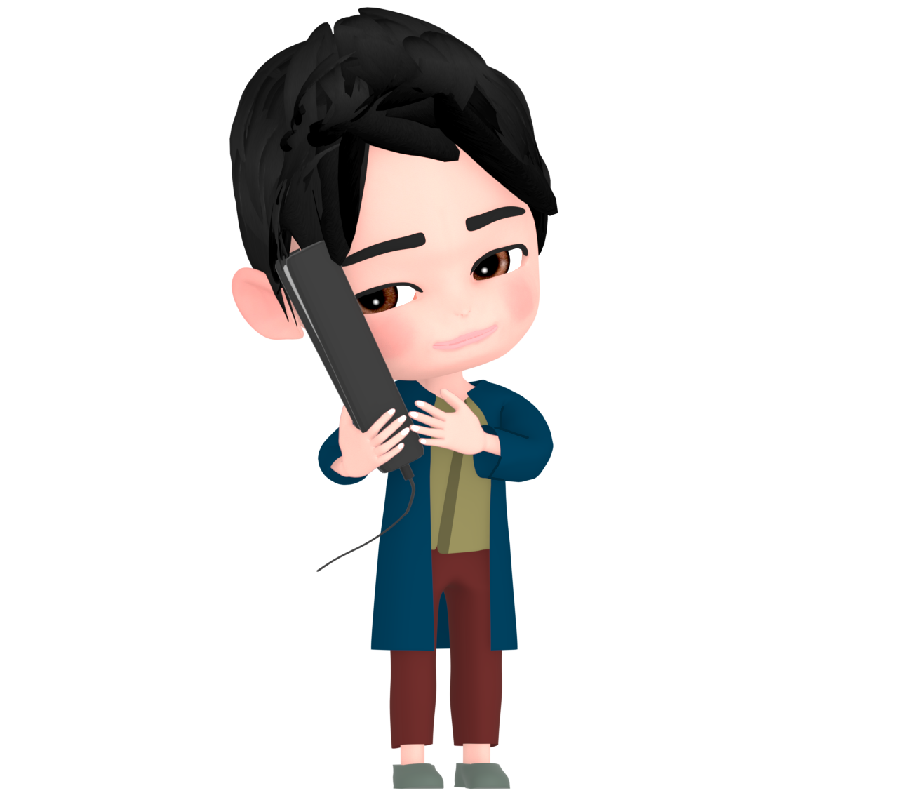 ヘアアイロンをかける男性のイラスト
