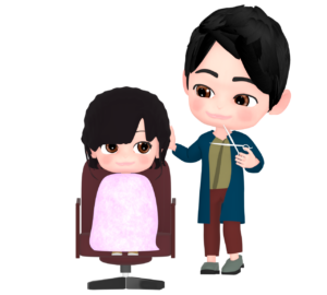 美容院で子どもの髪を切るイラスト