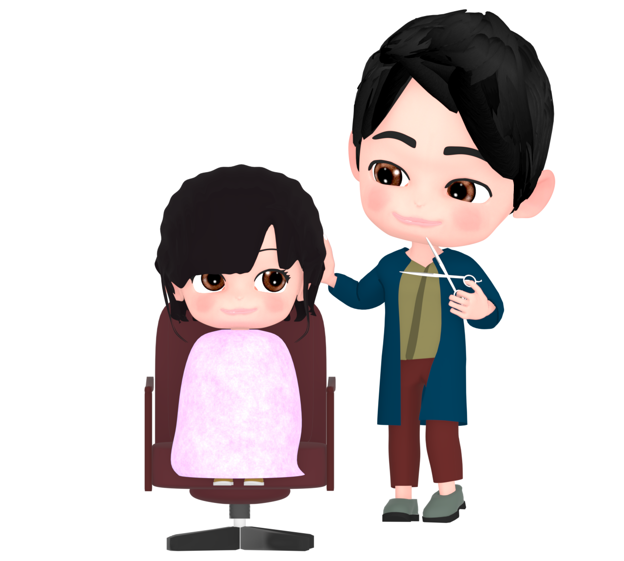 美容院で子どもの髪を切るイラスト