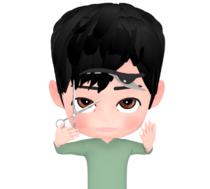 髪をセルフカットする男性のイラスト