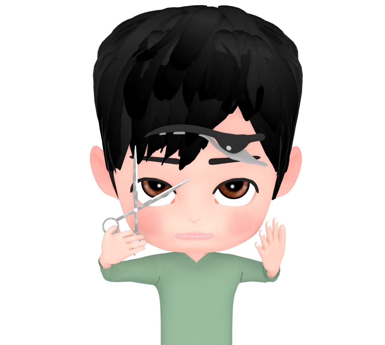 髪をセルフカットする男性のイラスト