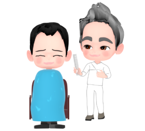 薄毛の男性を散髪する床屋のイラスト