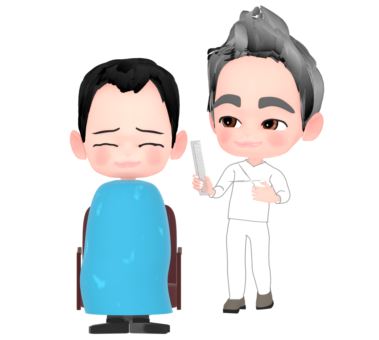 薄毛の男性を散髪する床屋のイラスト