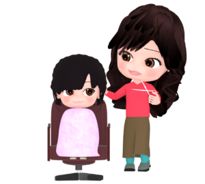 女の子の髪を切る美容師のイラスト