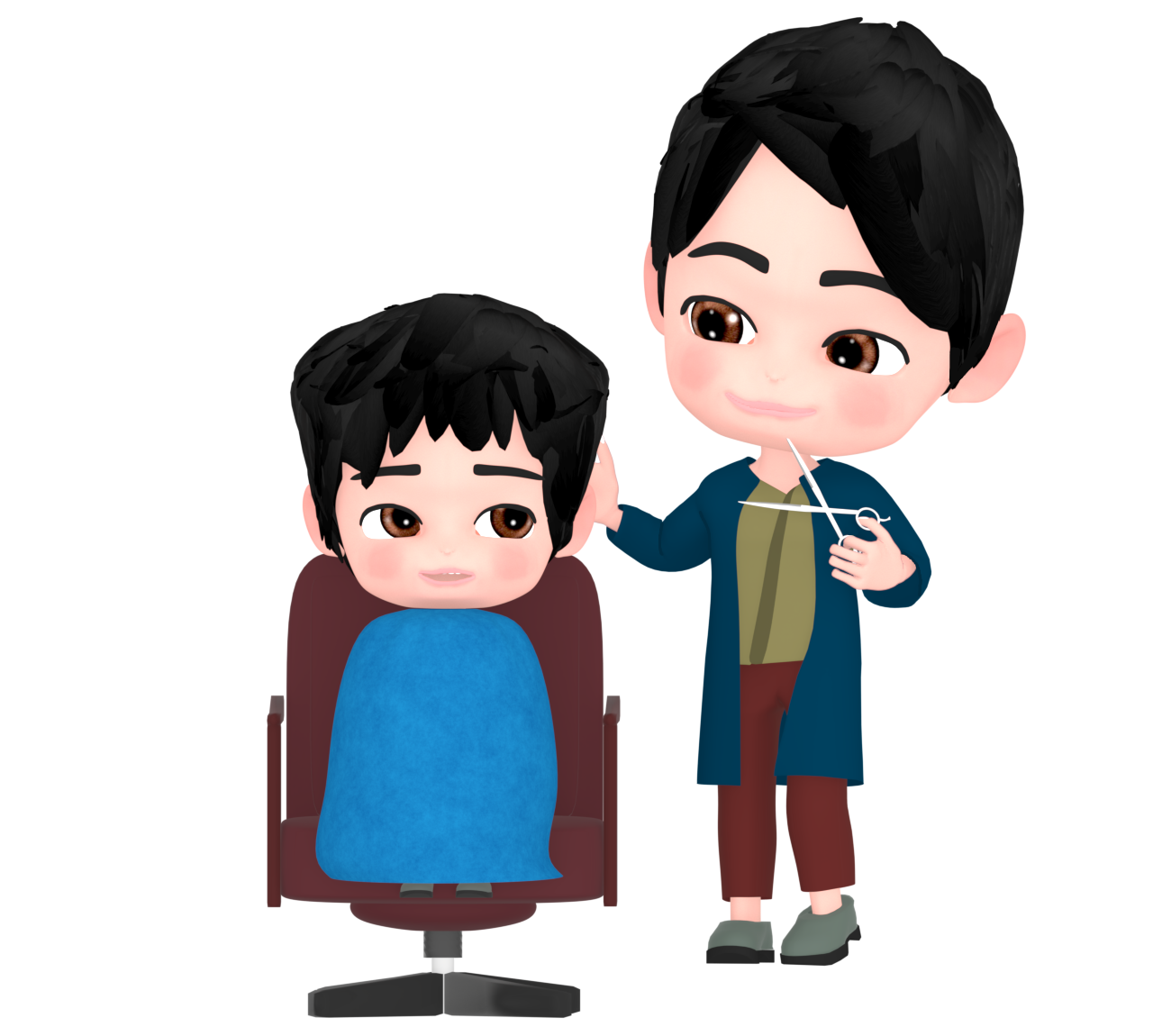 髪を切る美容師のイラスト