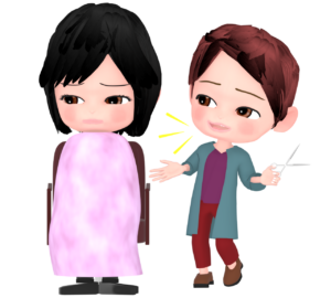 美容師と話すのが苦手な女性のイラスト