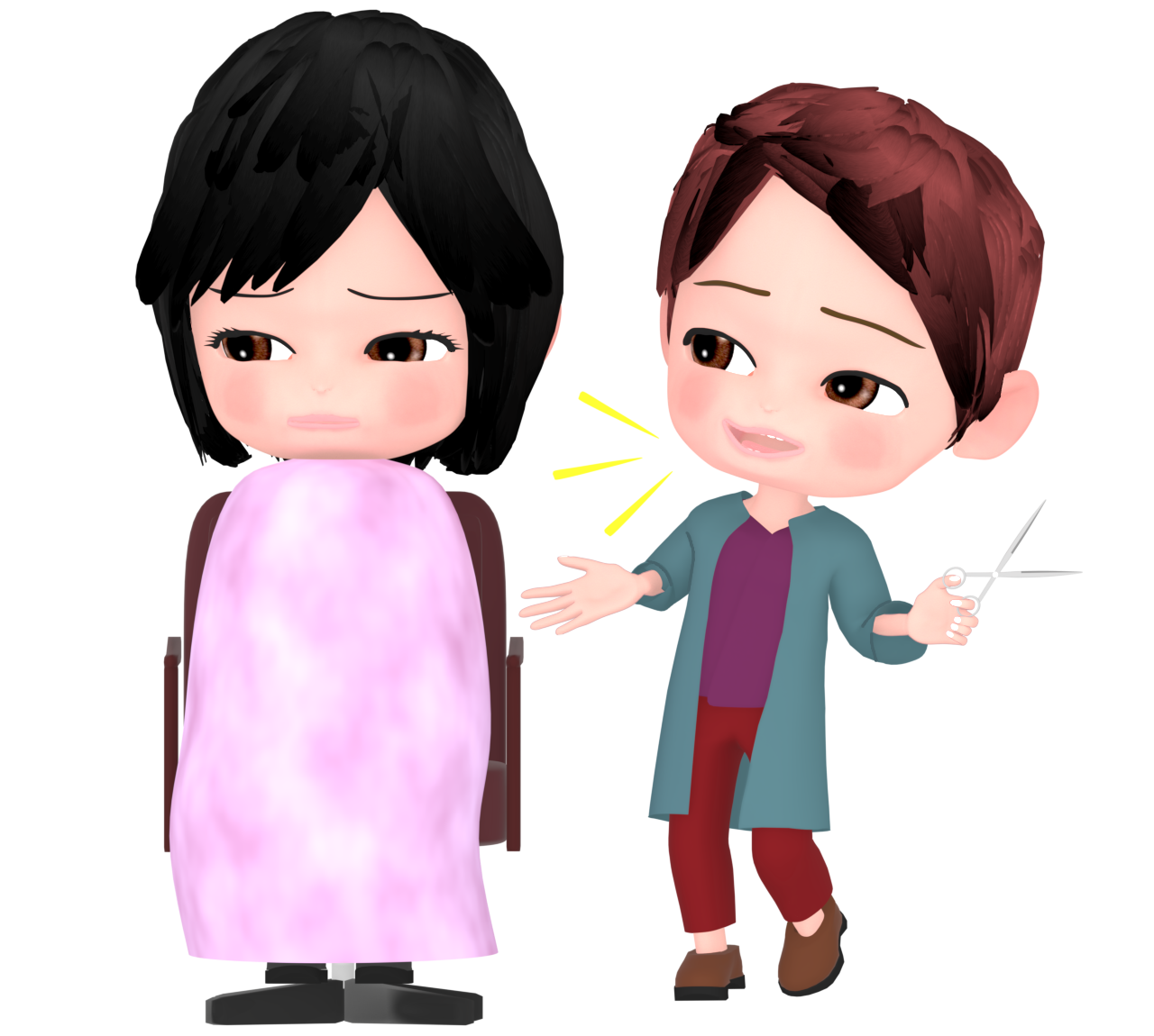 美容師と話すのが苦手な女性のイラスト