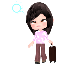 ボーっと寝ぼける女性旅行者のイラスト