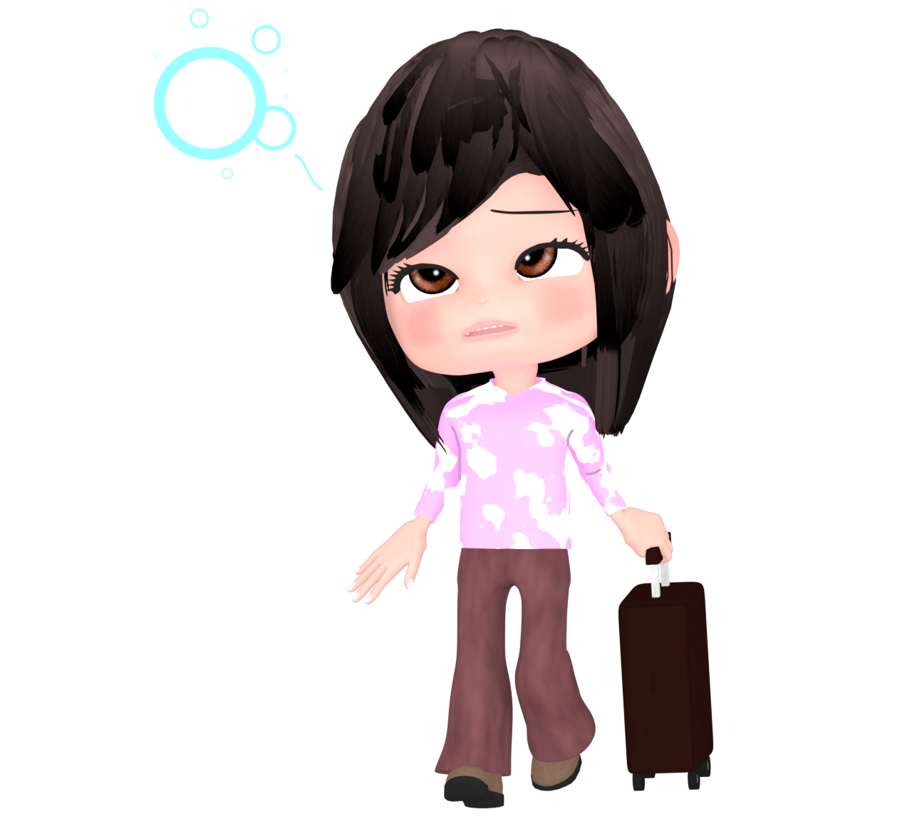 ボーっと寝ぼける女性旅行者のイラスト