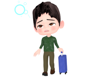 寝ぼけている旅行者のイラスト