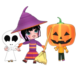 ハロウィンの仮装をする子どものイラスト