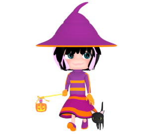 ハロウィンのランタンを持つ魔法少女のイラスト
