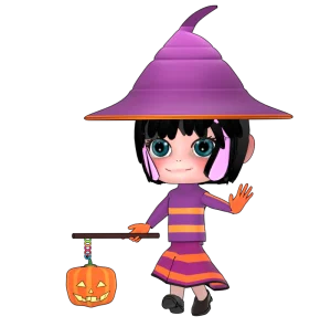 ハロウィンのランタンを持つ魔法少女のイラスト