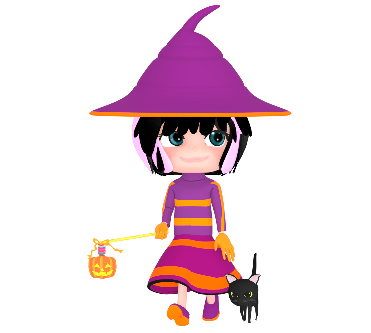 ハロウィンのランタンを持つ魔法少女のイラスト