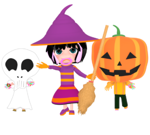 ハロウィンでお菓子を貰う子供のイラスト