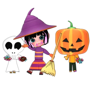 ハロウィンでお菓子を貰う子供のイラスト