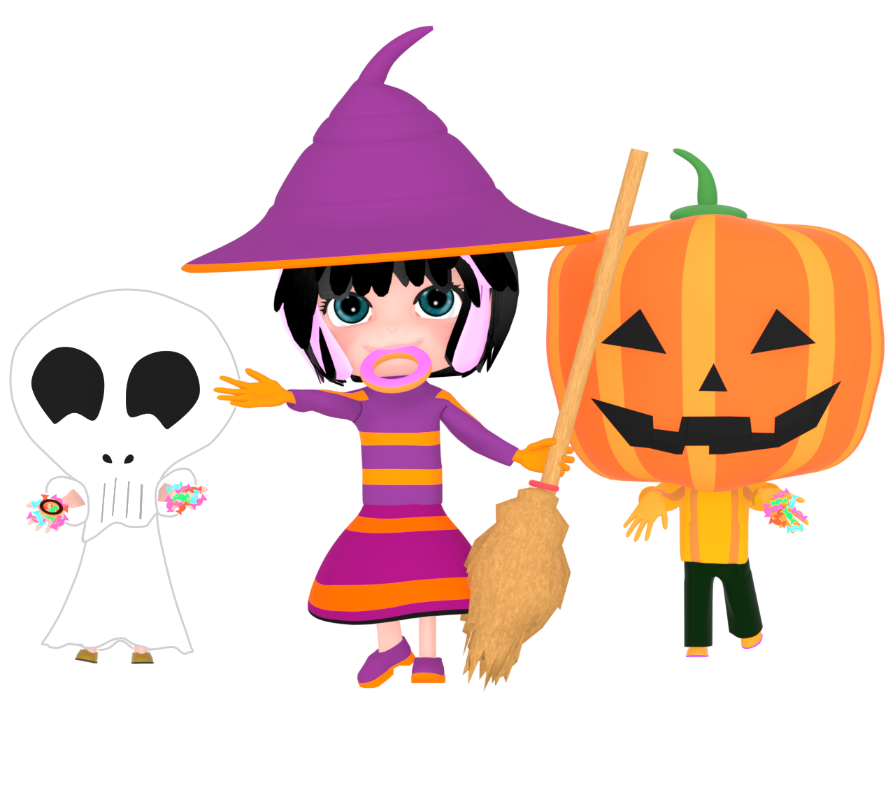 ハロウィンでお菓子を貰う子供のイラスト