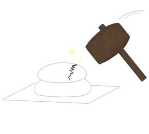 ハンマーで割る鏡開きのイラスト