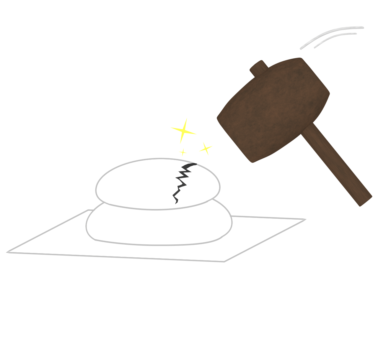 ハンマーで割る鏡開きのイラスト