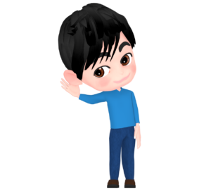 手を耳にあてて笑顔で聞く男性のイラスト