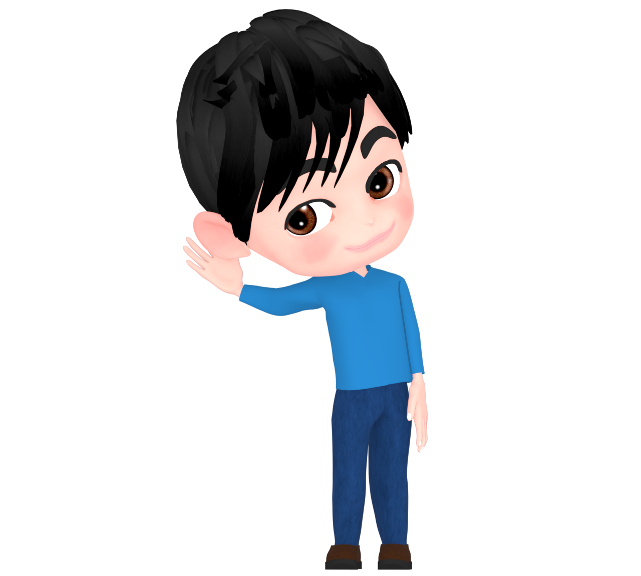 手を耳にあてて笑顔で聞く男性のイラスト