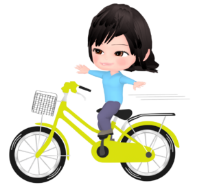 手放し運転をする自転車に乗った女性のイラスト
