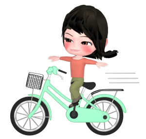 手放し運転をする自転車に乗った女性のイラスト