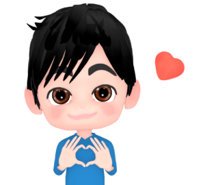 手でハートマークを作る男性のイラスト