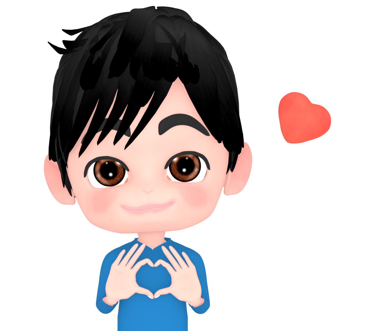 手でハートマークを作る男性のイラスト