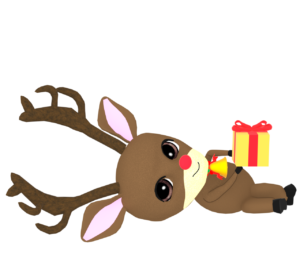 両手にクリスマスプレゼントを持つトナカイのイラスト