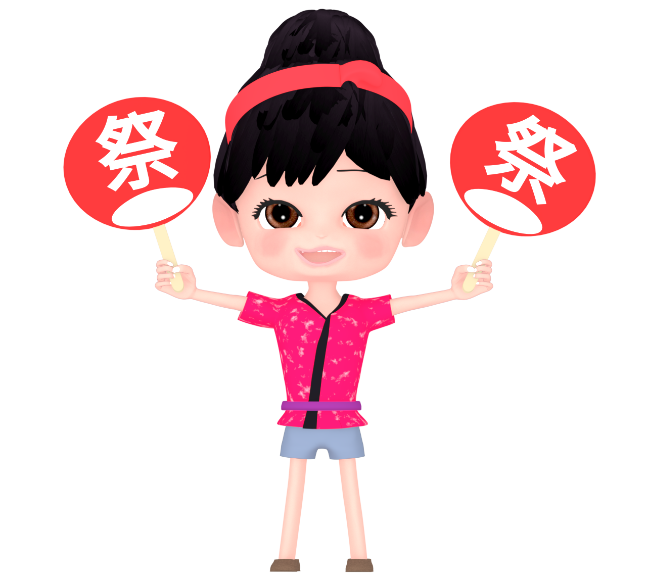 ハッピを着たお祭り好き女の子のイラスト