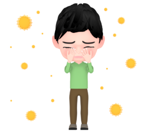 花粉症で目が痒い男性のイラスト