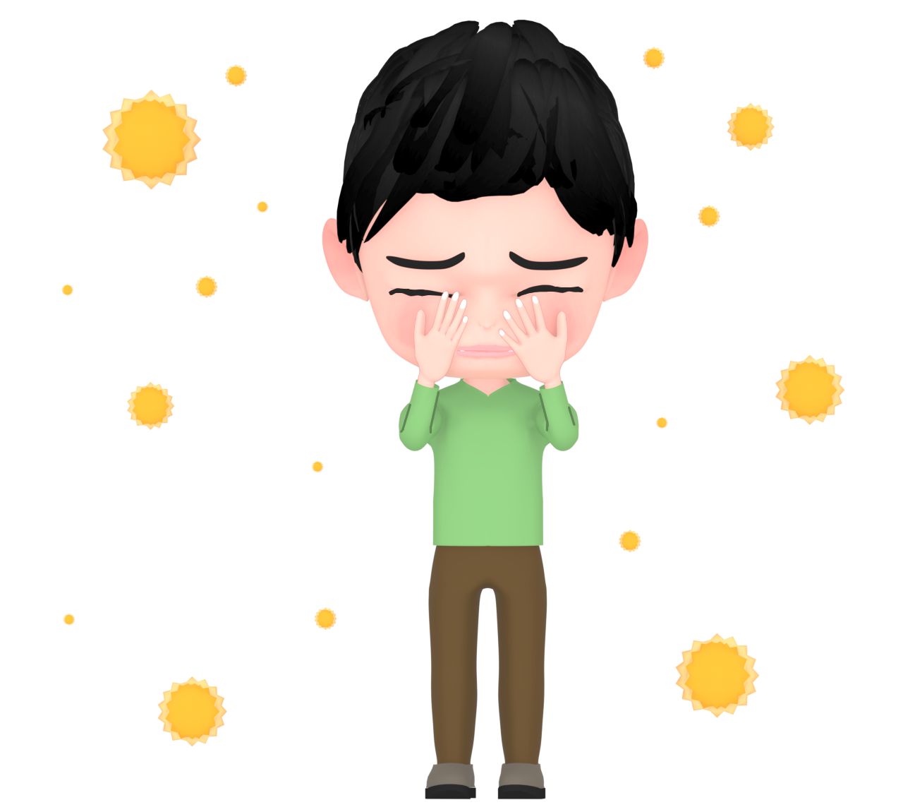 花粉症で目が痒い男性のイラスト