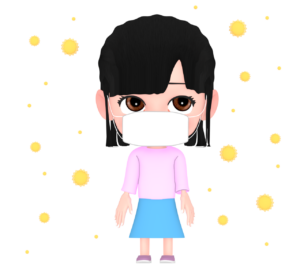 花粉症対策でマスクをつける女の子のイラスト