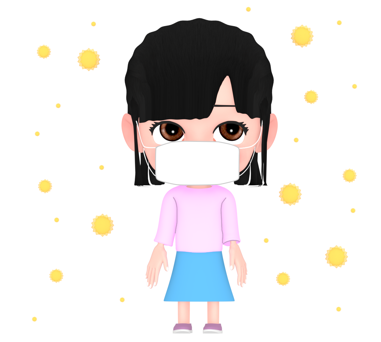 花粉症対策でマスクをつける女の子のイラスト