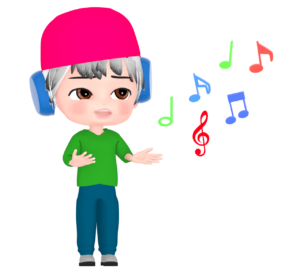 ヘッドホンをつけて熱唱をする男性のイラスト