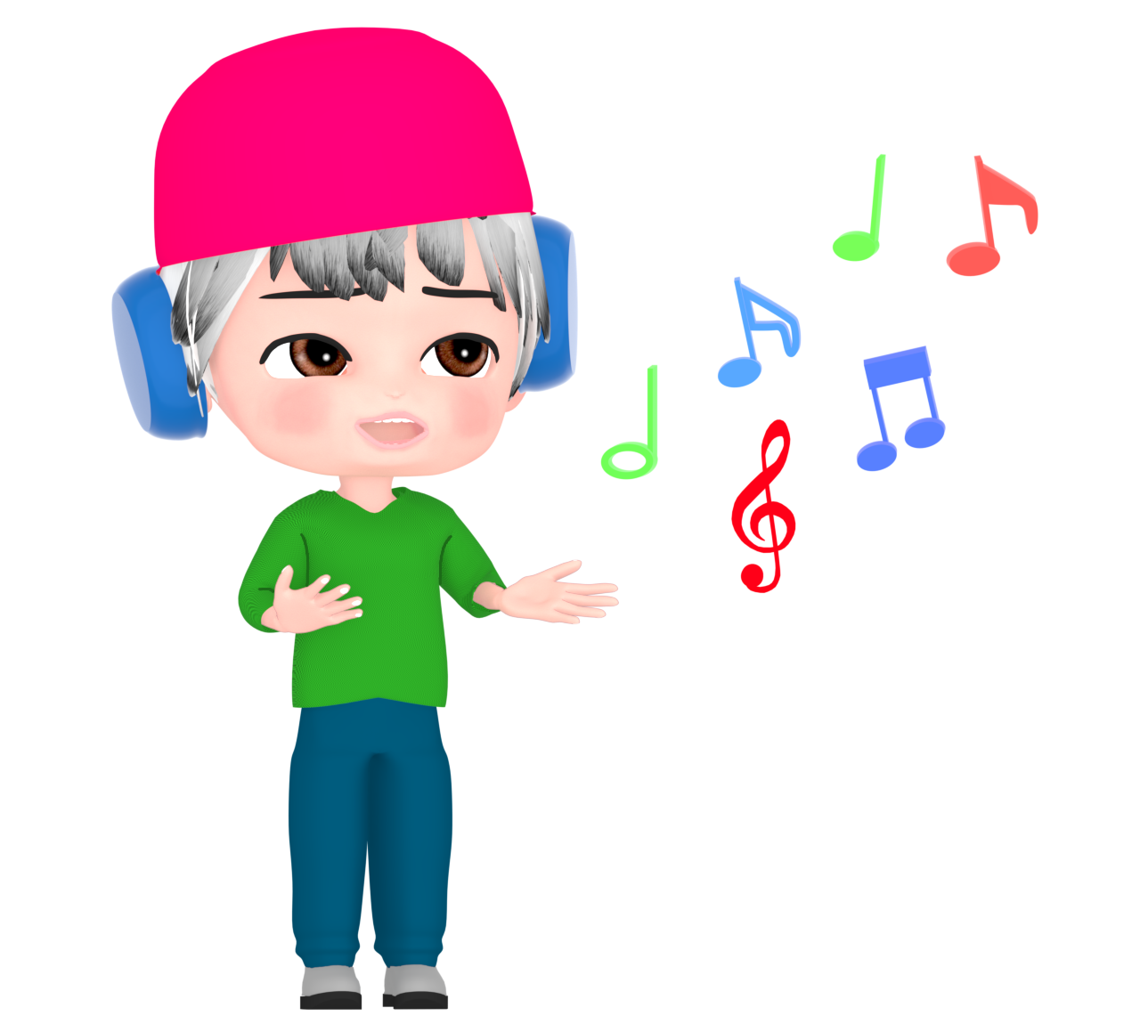 ヘッドホンをつけて熱唱をする男性のイラスト