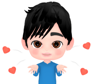 ハートをいっぱい投げる男性のイラスト