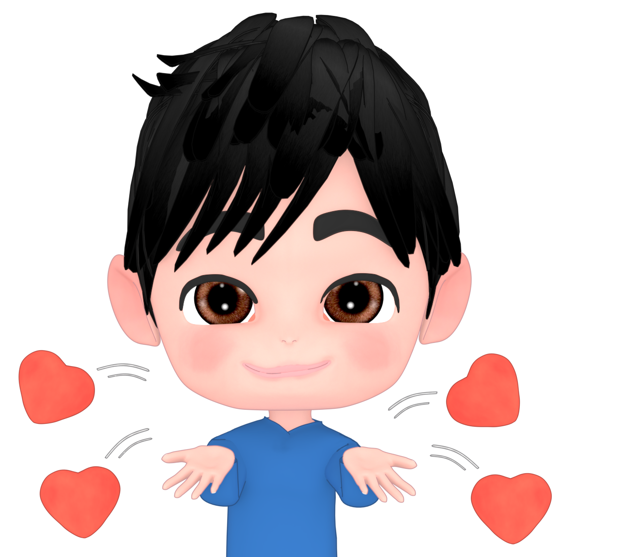 ハートをいっぱい投げる男性のイラスト