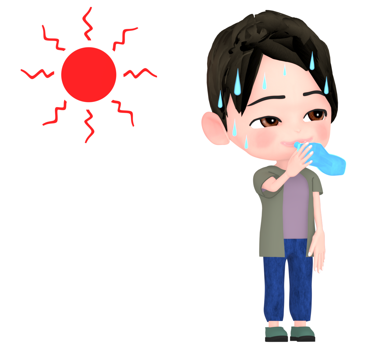 熱中症対策で水を飲むイラスト