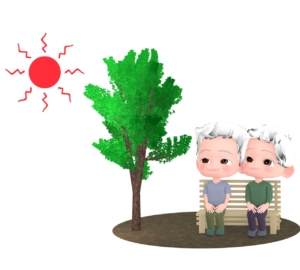 木陰にいる高齢者のイラスト