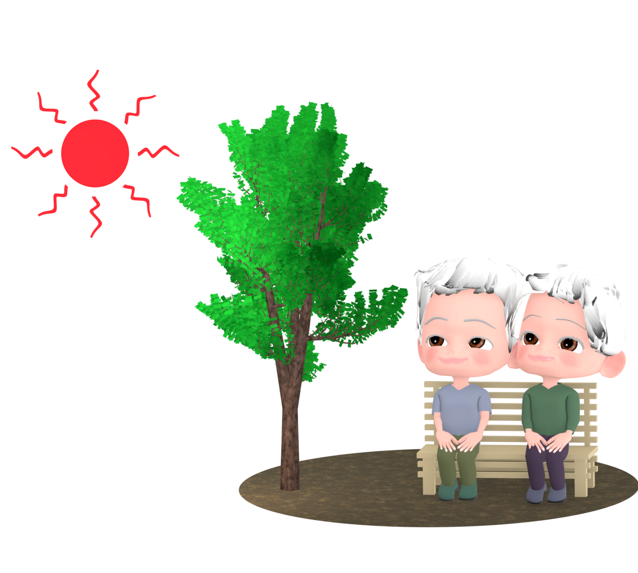 木陰にいる高齢者のイラスト