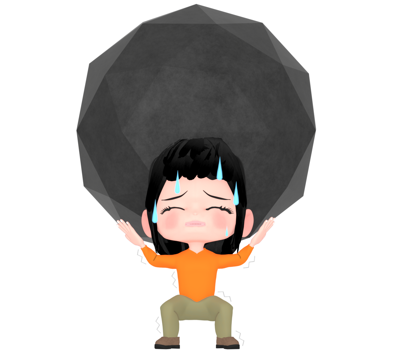 のしかかる重圧に耐える女性のイラスト