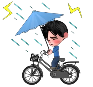 雨に傘をさして自転車に乗るイラスト