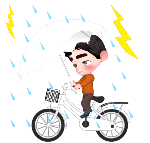 雨に傘をさして自転車に乗るイラスト