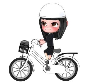 ヘルメットを被り自転車通学する女子生徒のイラスト