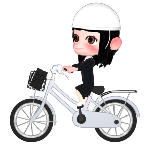 ヘルメットを被り自転車通学する女子生徒のイラスト