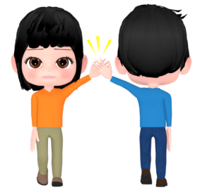 ハイタッチをする無表情な女性のイラスト
